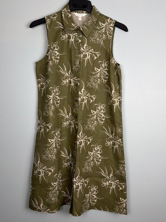 Garnet Hill Dresses & Skirts - Garnet Hill Dress Womens 6 Green Floral 100% Linen Tropical Resort Beach Cruise